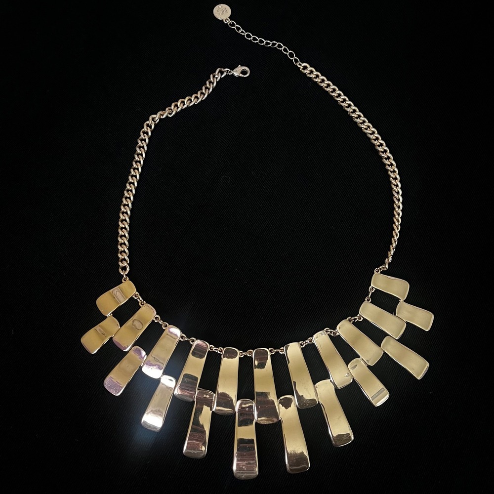Gold Statement Bib Necklace Chunky Fringe Bold 90s Liz Claiborne - Picture 6 of 7